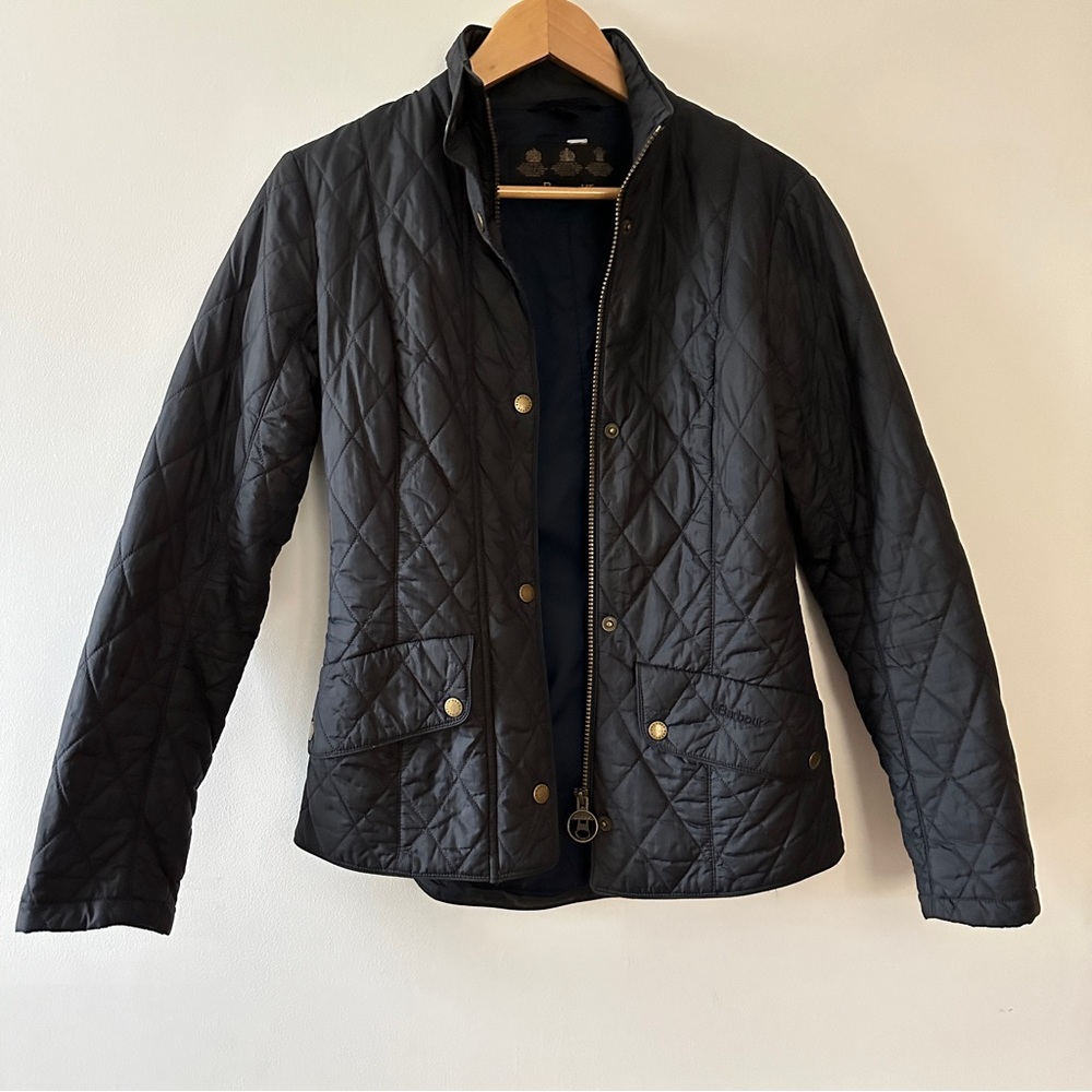 Barbour Women's Dark Navy Flyweight Cavalry Quilted Jacket. Full Zip Size US 4,